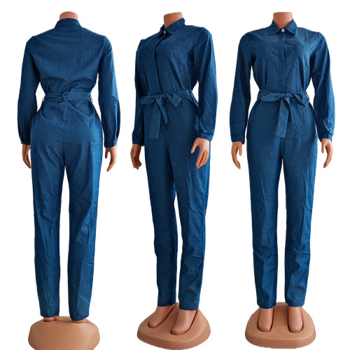 Women's denim work suit jumpsuit