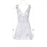 Women's sexy patchwork lace V-neck strap pure lustful dress