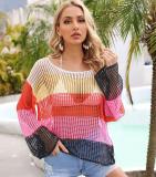 Hollow out hoodie holiday knit long sleeved sun protection shirt rainbow shirt