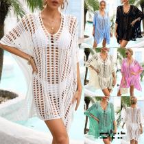 Beach cover up hollowed out knit bikini holiday dress oversized cover up