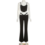 Sexy Strap Irregular Tank Top Hollow Out Micro Flared Pants Set