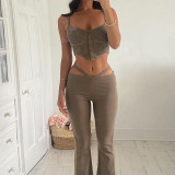 Sexy Strap Irregular Tank Top Hollow Out Micro Flared Pants Set