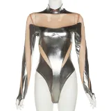 Sexy Perspective Mesh Spliced One Piece Top High Waist Casual Pants Set