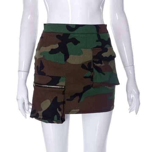 Outdoor camouflage printed pocket skirt short skirt