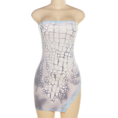 3D printed hot girl tube top backless slim split hip dress