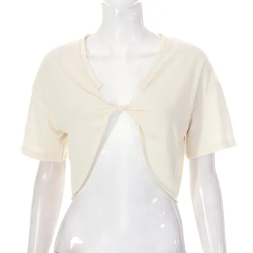 Solid color twisted short-sleeved T-shirt with navel exposed top