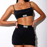 Knitted rib suspender vest black women's shorts casual fashion suit