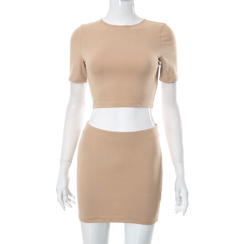 Clean color sleeveless short tank top short half skirt casual set