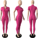 Sexy zippered 3D pocket jumpsuit