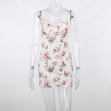 Lace printed suspender breast revealing dress casual summer short skirt