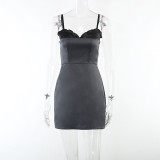 Spliced contrast color sexy chest strap dress with waist up party dress