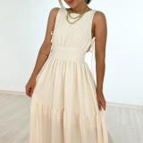 Solid color high waisted sleeveless oversized swing dress long skirt