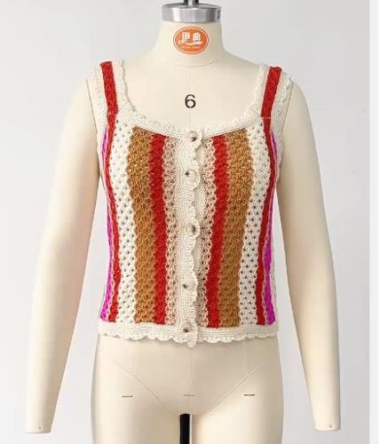 Spliced contrast knit shirt, large fashionable loose fitting suspender vest