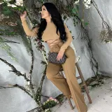 Sweet Mesh Long Sleeve Top High Waist Straight Trousers Fashion Casual Set