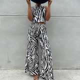 Sweet Printed Tank Top High Waist Wide Leg Pants Fashion Casual Set