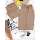Solid Short Sleeveless Tank Top High Waist Wrap Hip Half Dress Two Piece Set