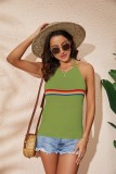 Women's Rainbow Colored Hanging Neck Top Fashion Open Back Knitted Lace Up Tank Top