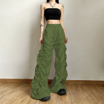 Fashion Street Shoot High Waist, Hip Lift, Pleated Loose Lace up Casual Pants