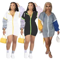 Fashion trendsetter patchwork sleeve pleated tricolor dress