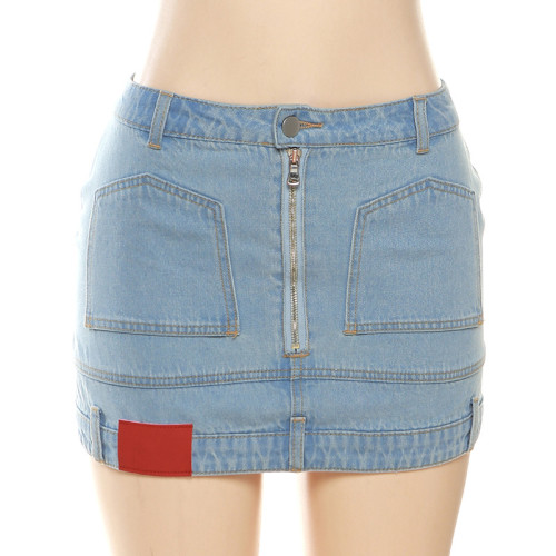 Washed Street Spicy Girl Sexy Wrapped Hip Denim Half Skirt