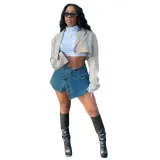 Denim short skirt single breasted denim apron