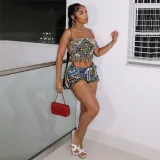Women's Sexy Embroidery Tassel Ethnic Style Tank Top High Waist Hip Lift Short Set
