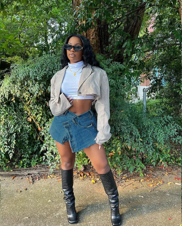 Denim short skirt single breasted denim apron