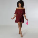 Chiffon Fashion Ruffle Edge High Temperature Setting Pleated Jumpsuit