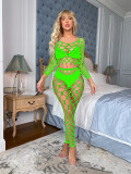 Fishing net stockings jumpsuit sexy and seductive long sleeved plaid net suit