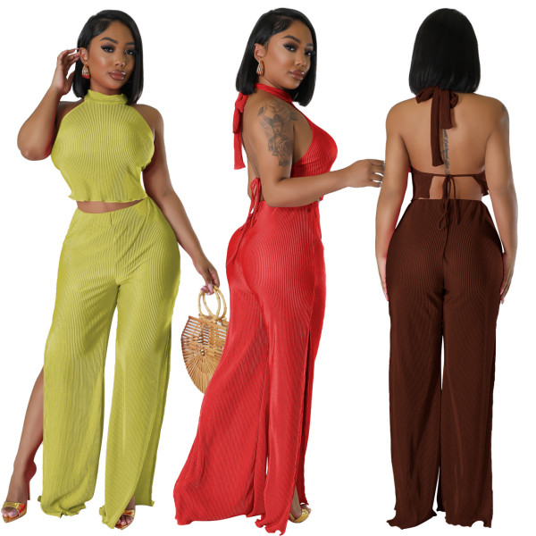 Sexy Fashion Open Back Split Two Piece Set