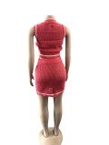 Women's wool knitted color contrast suit skirt