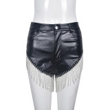 Sexy Slim Fit Chain PU Leather Low Rise Shorts