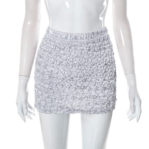 Solid pleated high elastic skirt miniskirt