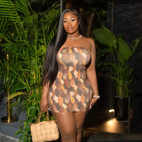 Printed Sleeveless Chest Wrap Tight Dress Wrapped Hip Short Skirt