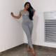 Solid color tight zippered small V-neck sleeveless backless basic small foot jumpsuit pants