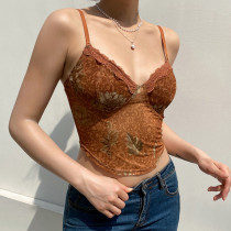 Fashion mesh print slimming sexy open back strap vest