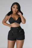 Bust wrap pocket work shorts sexy two-piece set