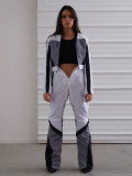 Women's Contrast High Waist V-shaped Zipper Pocket Straight Sleeve Personalized Street Woven Casual Pants