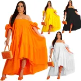 Women's sexy one shoulder long swing dress