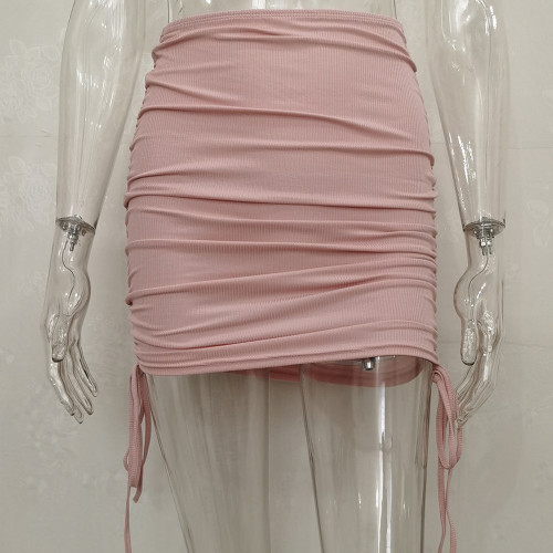 Knitted drawstring versatile hip wrap skirt for women