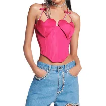 Heart shaped diamond chain spicy girl suspender vest female fishbone top