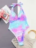 One piece swimsuit V-neck tie dyed one piece bikini