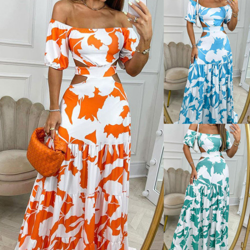 Women's Slim Fit Printing Elegant Fashion Big Swing Long Dress