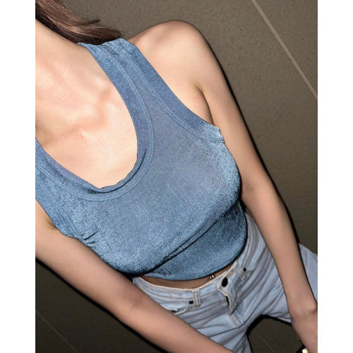 Basic round neck solid color short cropped navel hot girl tank top