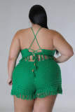 Plus size women's tassel fishing net knitted casual two-piece pants set