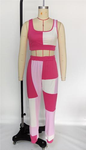 Multi color patchwork vest pants casual sports set of two