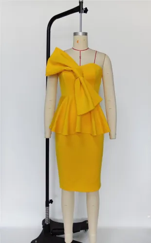 Ruffled Bow Decorative Side Seam Invisible Zipper Dress