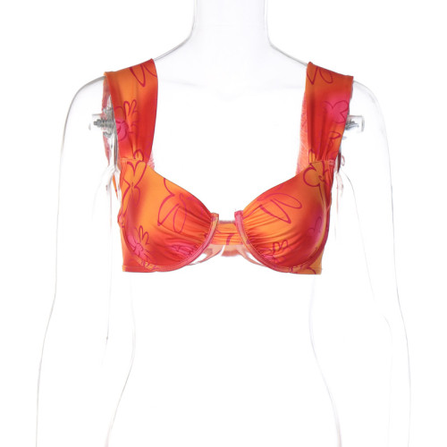 Fashion printed sexy bikini slim wrap chest