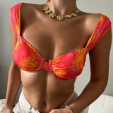 Fashion printed sexy bikini slim wrap chest