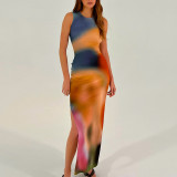 Tie Dyed Printed Split Style Dress